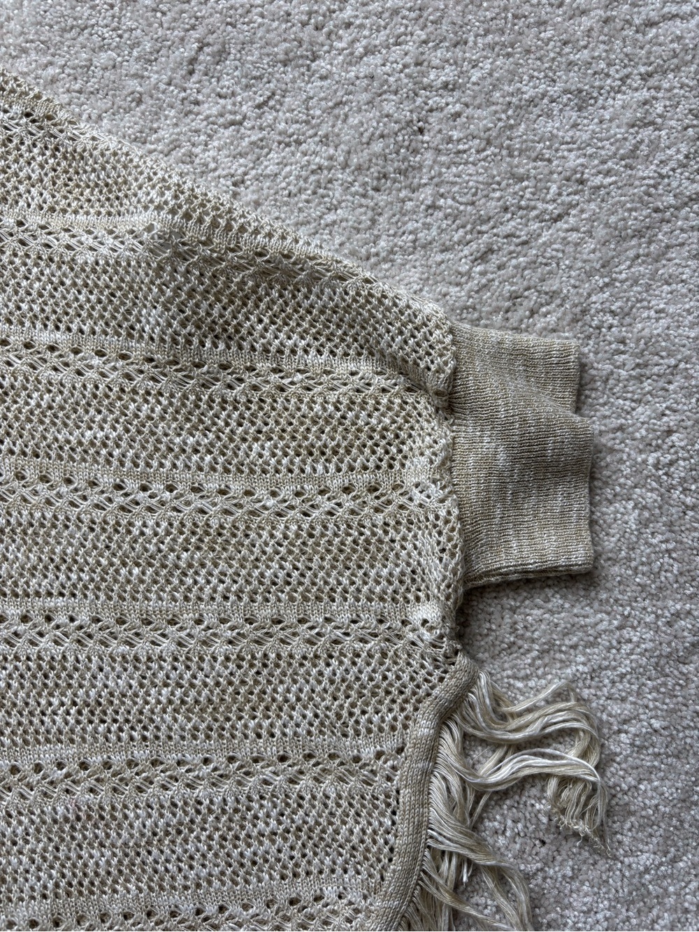 Cotton Emporium Beige V‑Neck Fringe Sweater Poncho - Picture 5 of 8